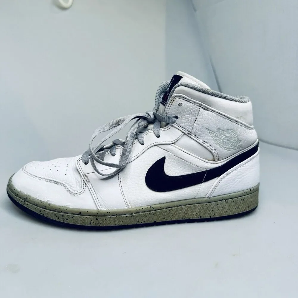 Nike Air Jordan 1 Mid 554724-115 White Black Cement Mens Size 11.5 EUR 45.5 GUC